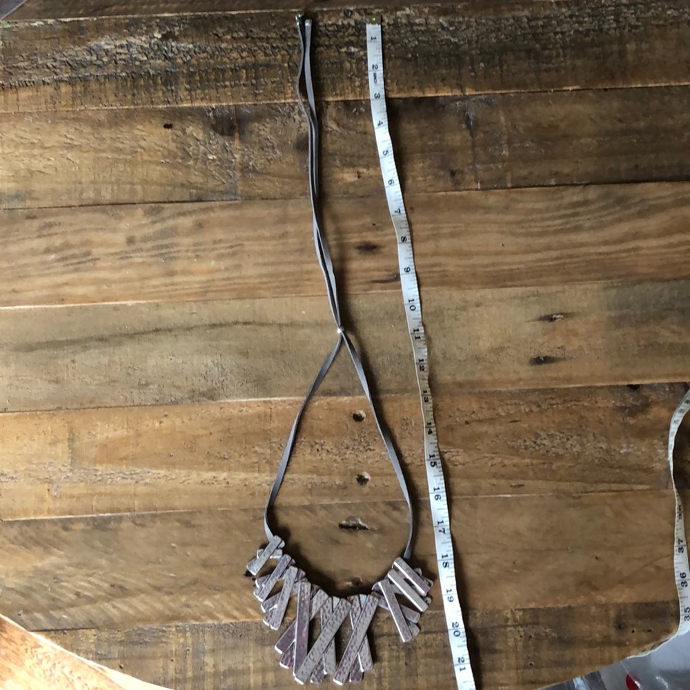 Hammered Silver Metal Statement Bib Necklace - image 3